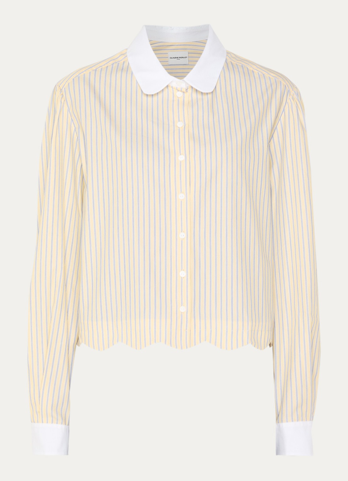 Claudie Pierlot Cropped blouse met streepprint - voorkant vanillegeel