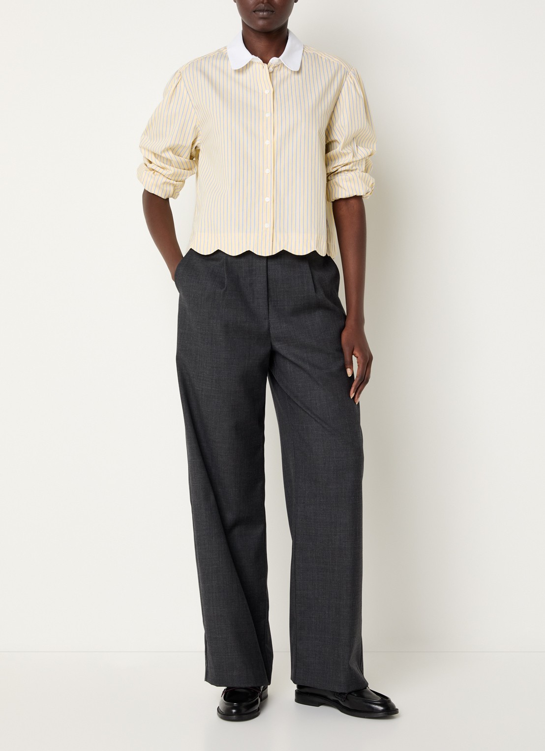 Claudie Pierlot Cropped blouse met streepprint - voorkant 2 vanillegeel