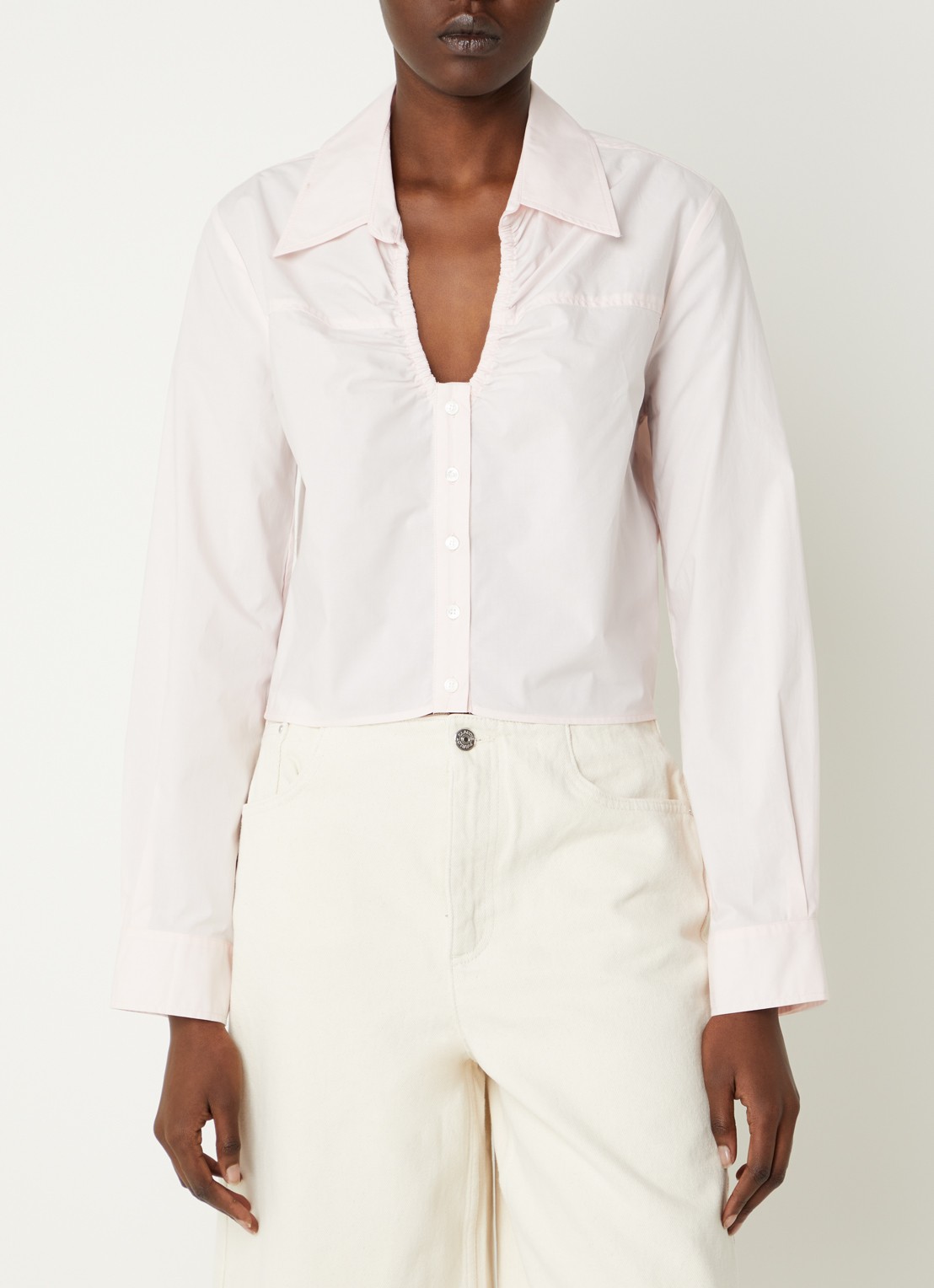Claudie Pierlot Cropped blouse met V-hals - detail lichtroze