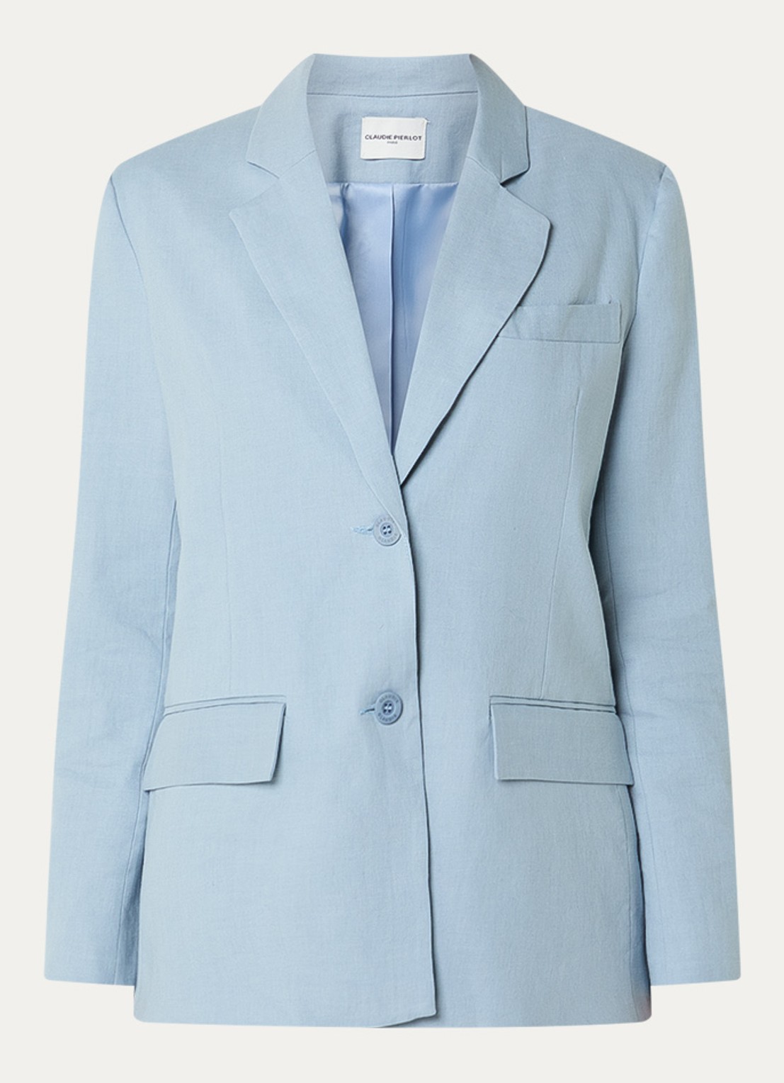 Claudie Pierlot Cropped gilet in linnenblend - voorkant 3 lichtblauw