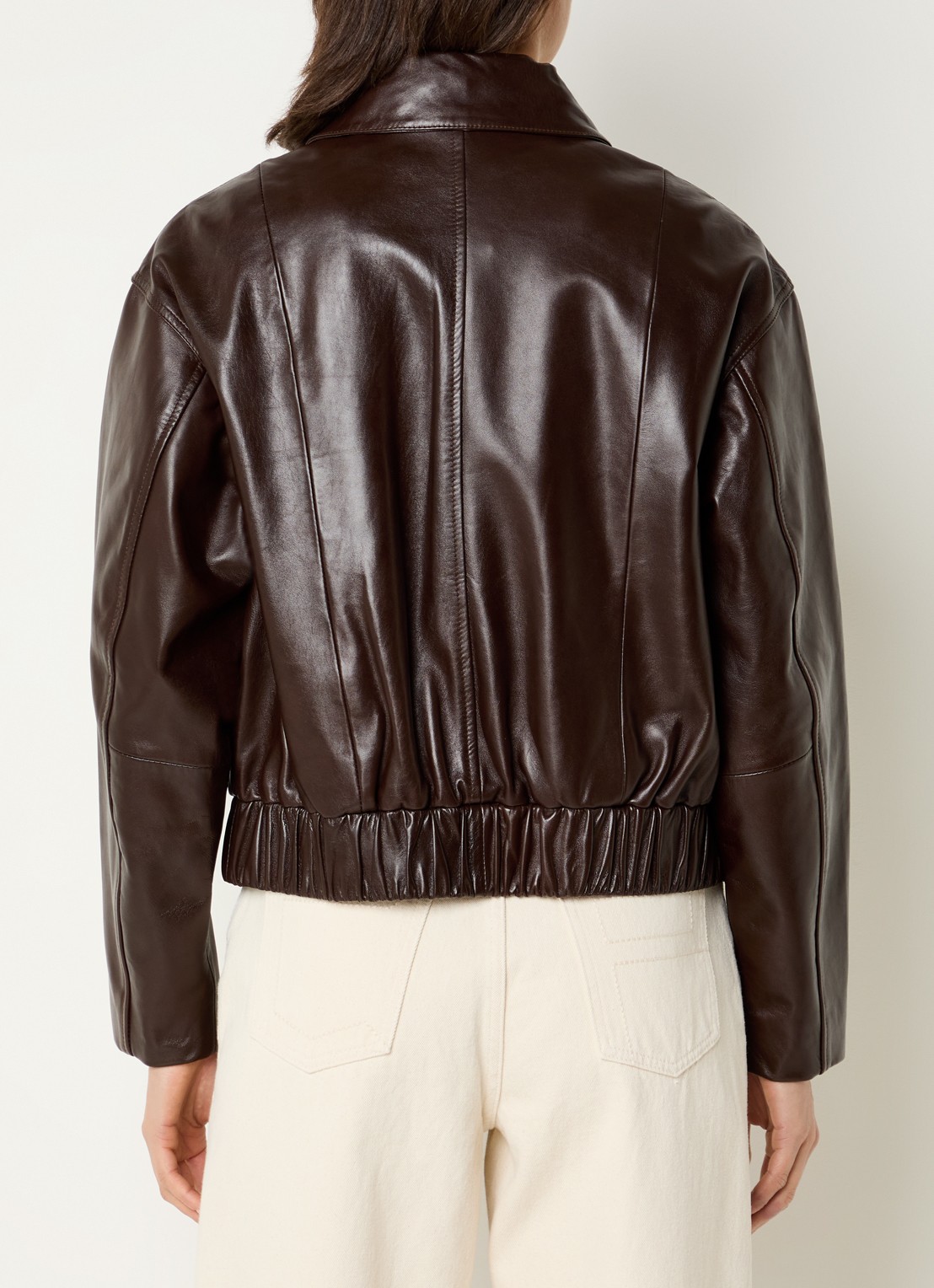 Claudie Pierlot Cropped jack van lamsleer met steekzakken - achterkant 4 donkerbruin