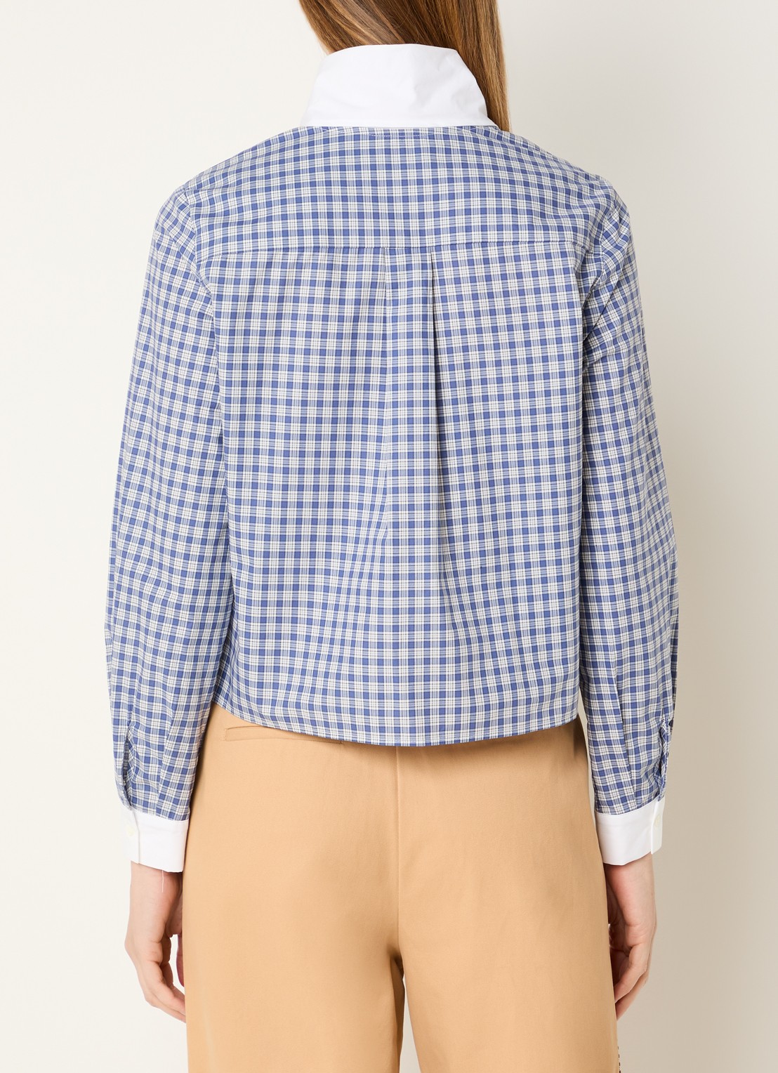 Claudie Pierlot Cropped tuniek met strikkraag en cut-out detail - achterkant blauwgrijs