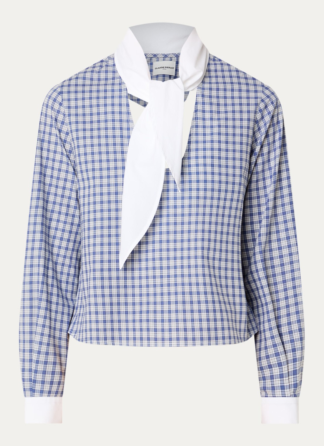 Claudie Pierlot Cropped tuniek met strikkraag en cut-out detail - voorkant 2 blauwgrijs