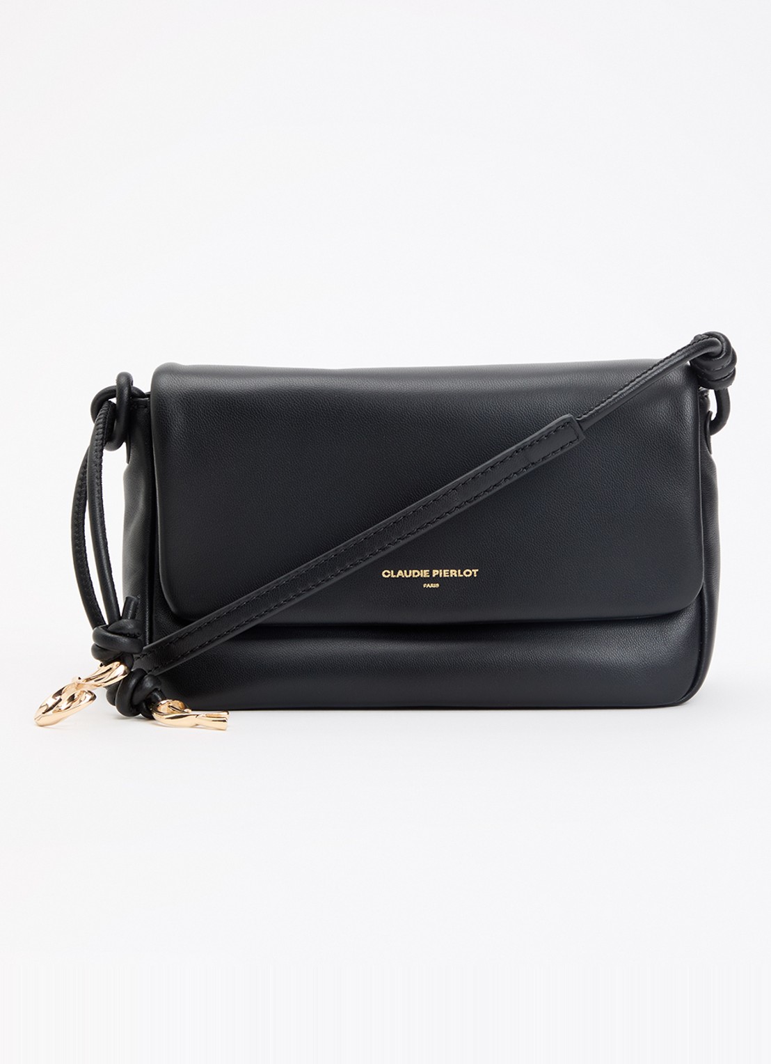Claudie Pierlot Crossbodytas van lamsleer met logo  - voorkant 4 zwart