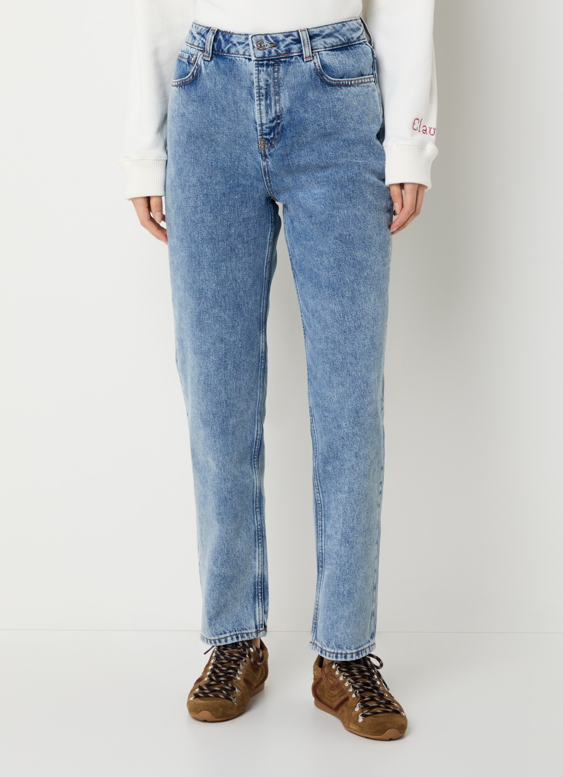 Claudie Pierlot Daria high waist straight leg jeans met medium wassing - detail 4 indigo