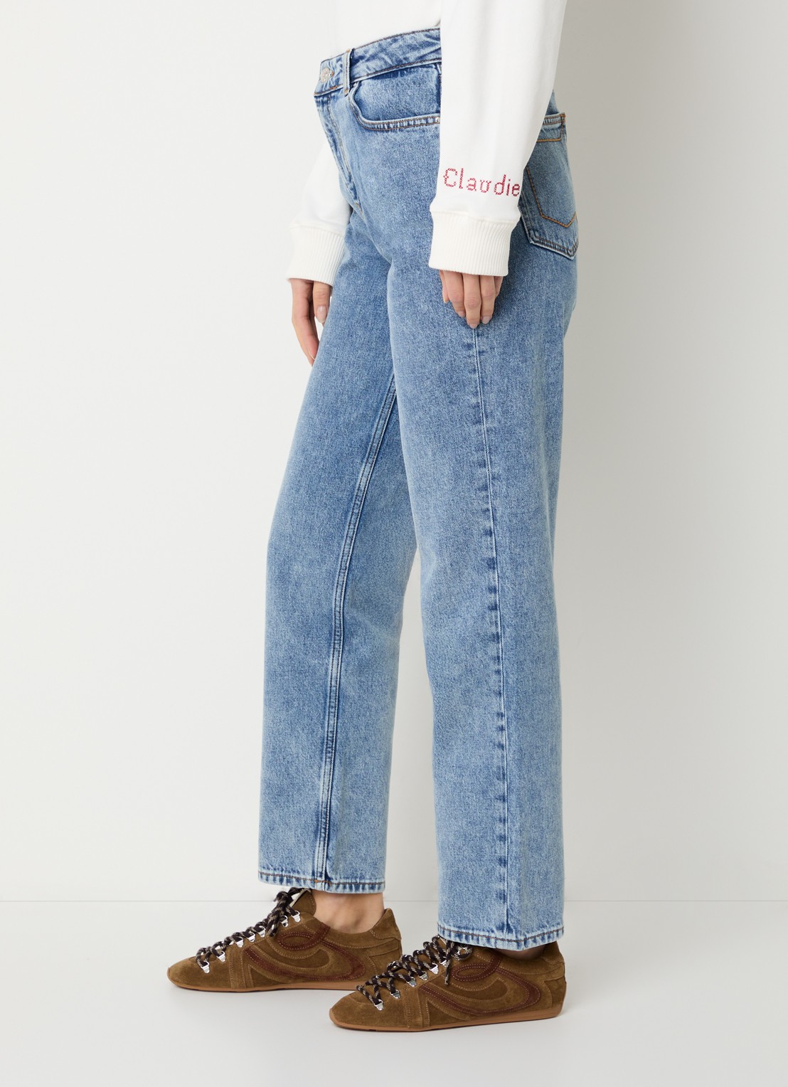 Claudie Pierlot Daria high waist straight leg jeans met medium wassing - detail 5 indigo