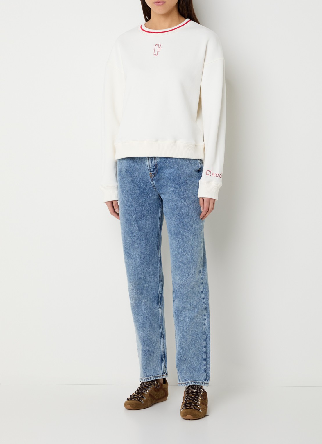 Claudie Pierlot Daria high waist straight leg jeans met medium wassing - voorkant 3 indigo