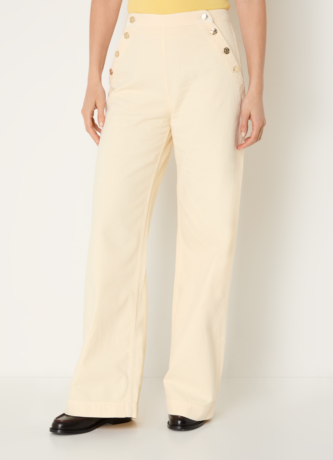 Claudie Pierlot Denise high waist straight leg jeans met gekleurde wassing - detail 4 lichtgeel