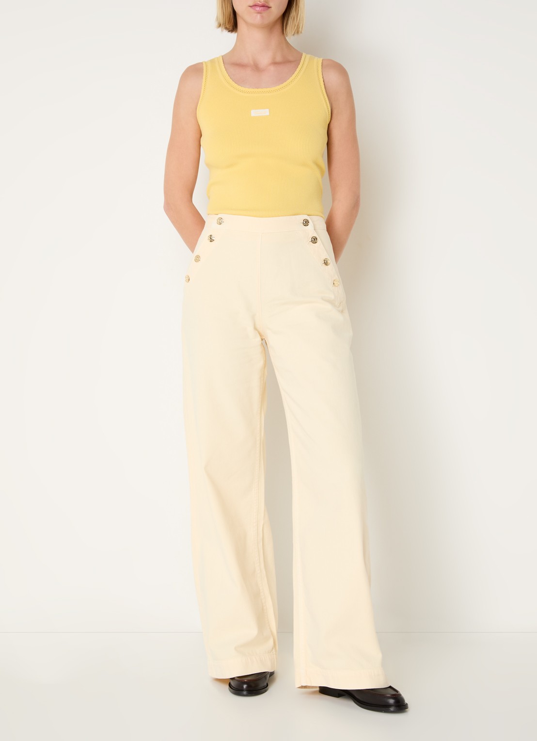 Claudie Pierlot Denise high waist straight leg jeans met gekleurde wassing - voorkant 3 lichtgeel