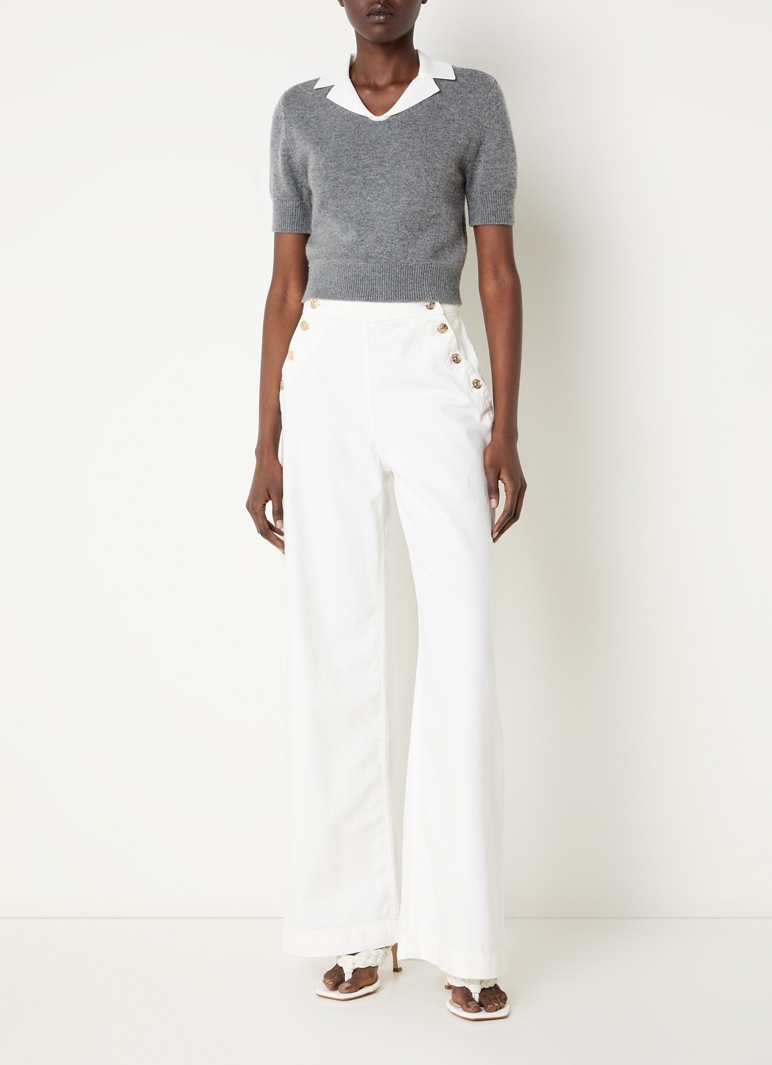 Claudie Pierlot Denise high waist straight leg jeans met gekleurde wassing - voorkant 2 gebroken wit