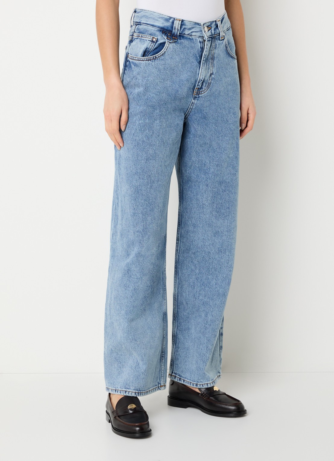 Claudie Pierlot Diane high waist straight leg jeans met lichte wassing - detail 4 indigo