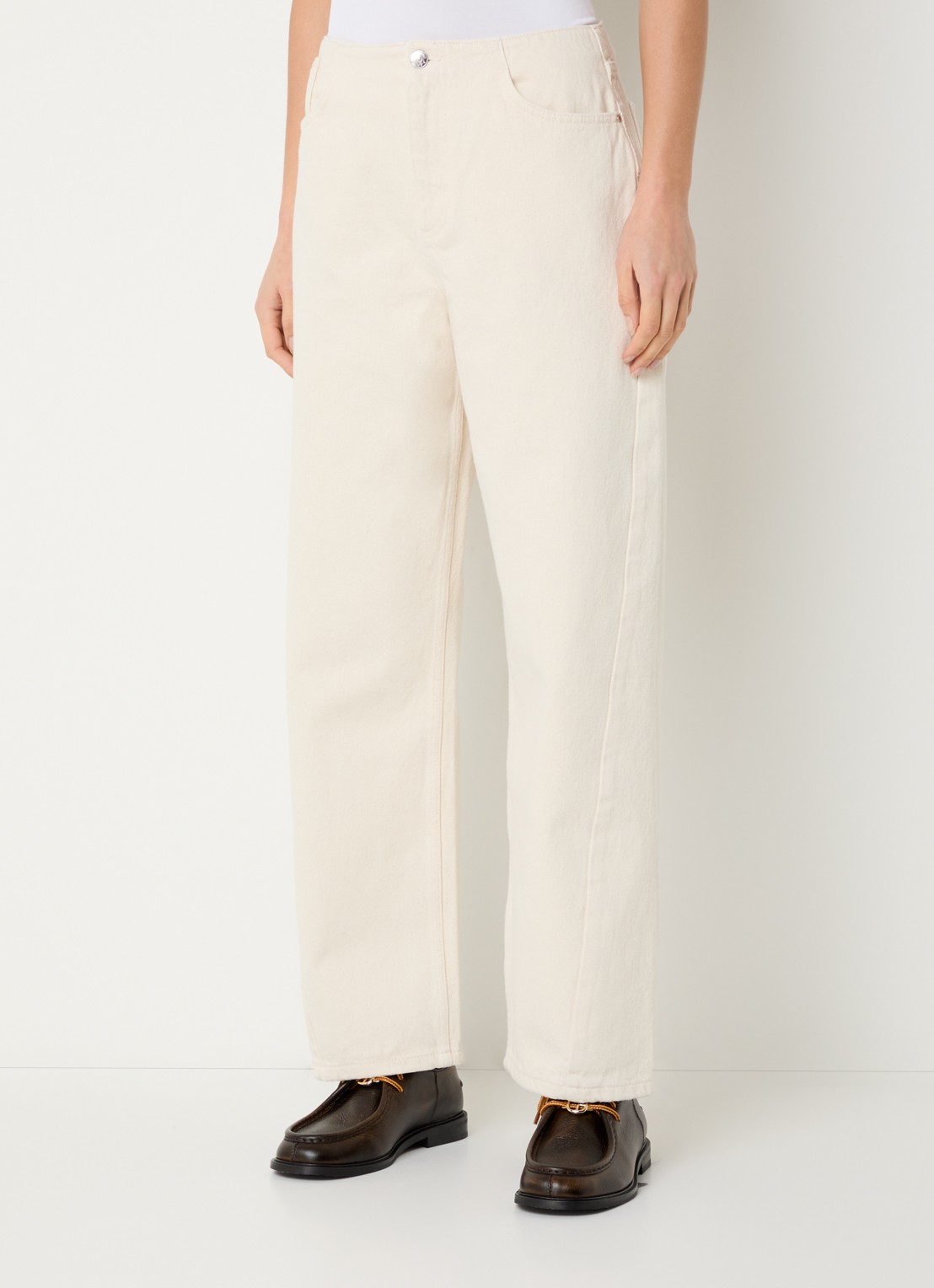 Claudie Pierlot Doris high waist straight leg jeans met gekleurde wassing - detail 3 creme