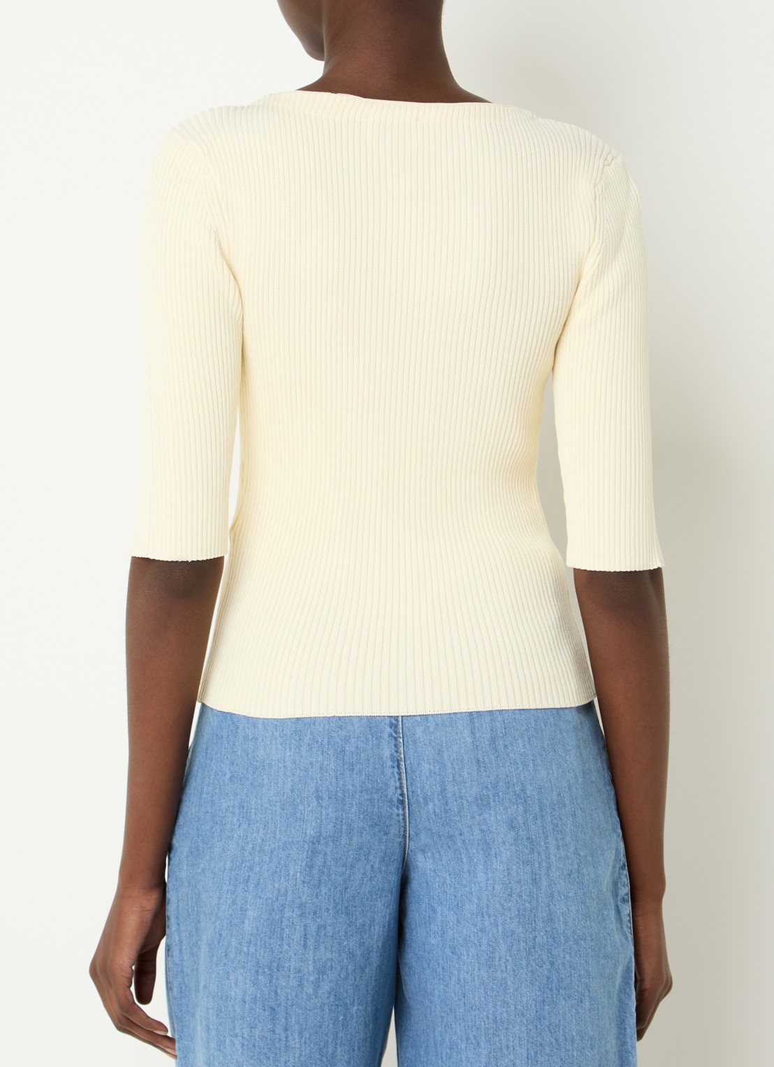 Claudie Pierlot  Double-breasted ribgebreid vest  - achterkant 4 vanillegeel