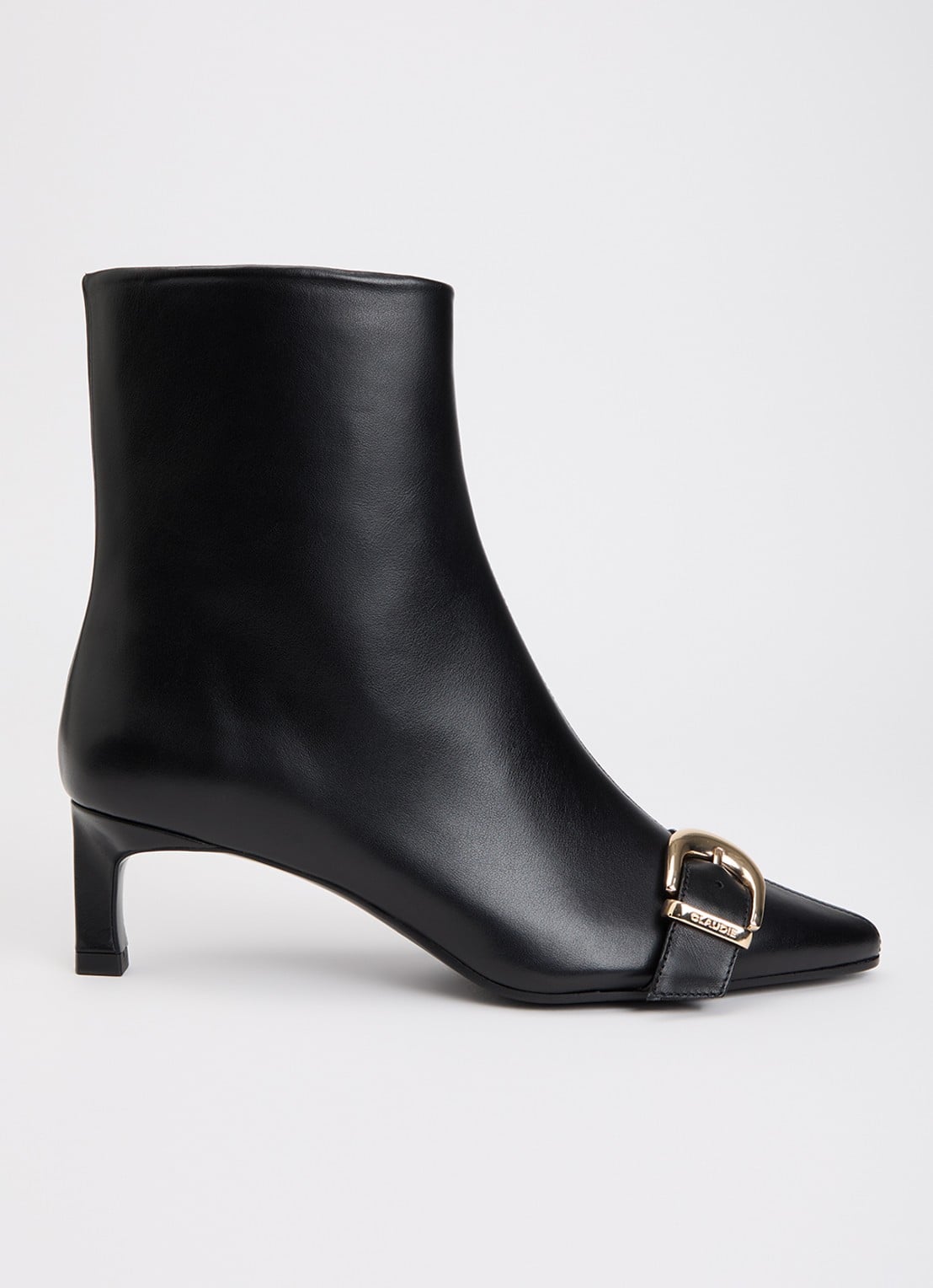 Claudie Pierlot Enkellaarsje van leer met gesp detail - voorkant 4 zwart