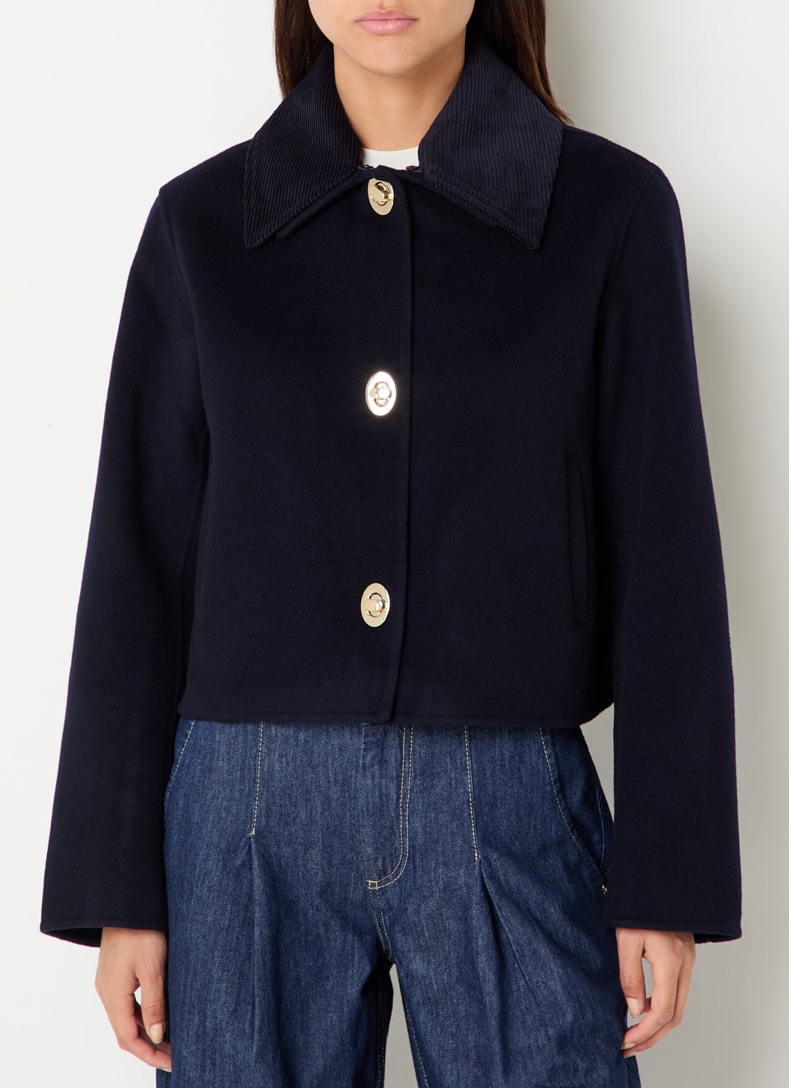 Claudie Pierlot Fijngebreid jack in wolblend - detail 4 donkerblauw
