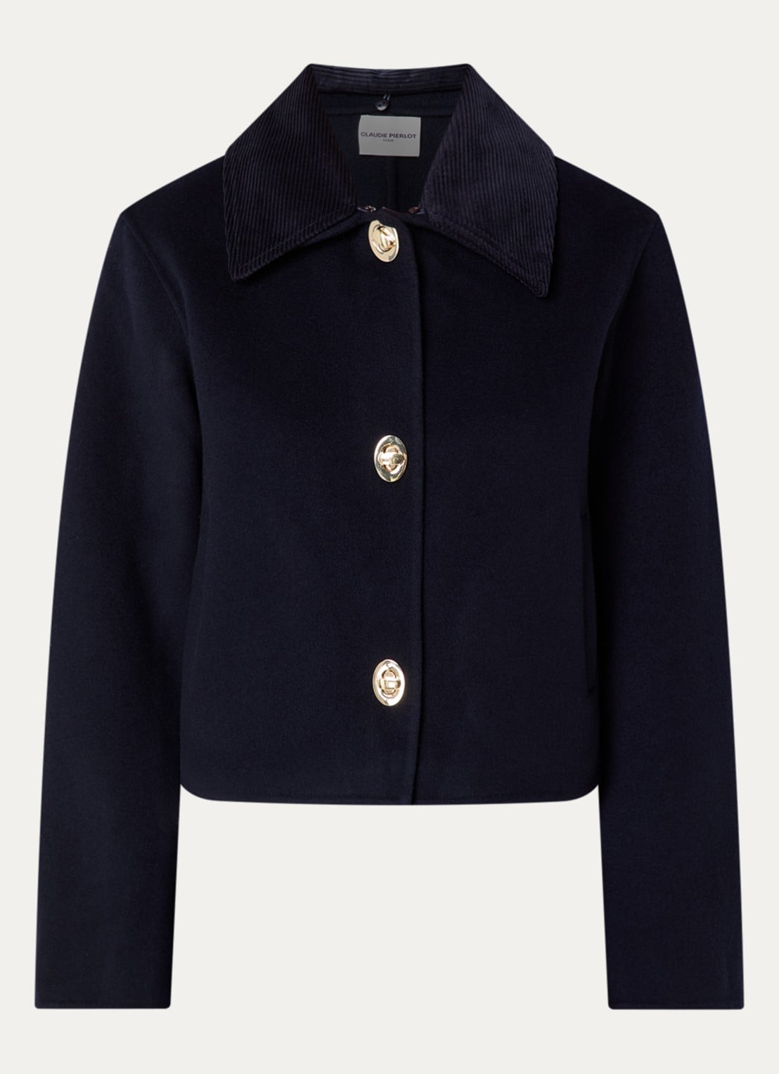 Claudie Pierlot Fijngebreid jack in wolblend - voorkant 2 donkerblauw