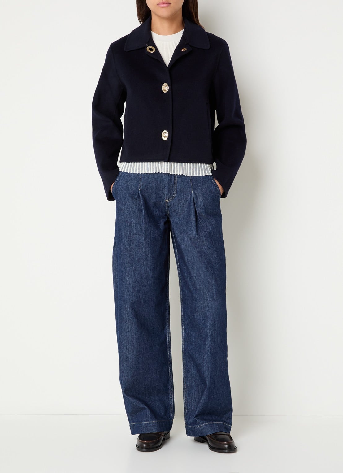 Claudie Pierlot Fijngebreid jack in wolblend - voorkant 3 donkerblauw