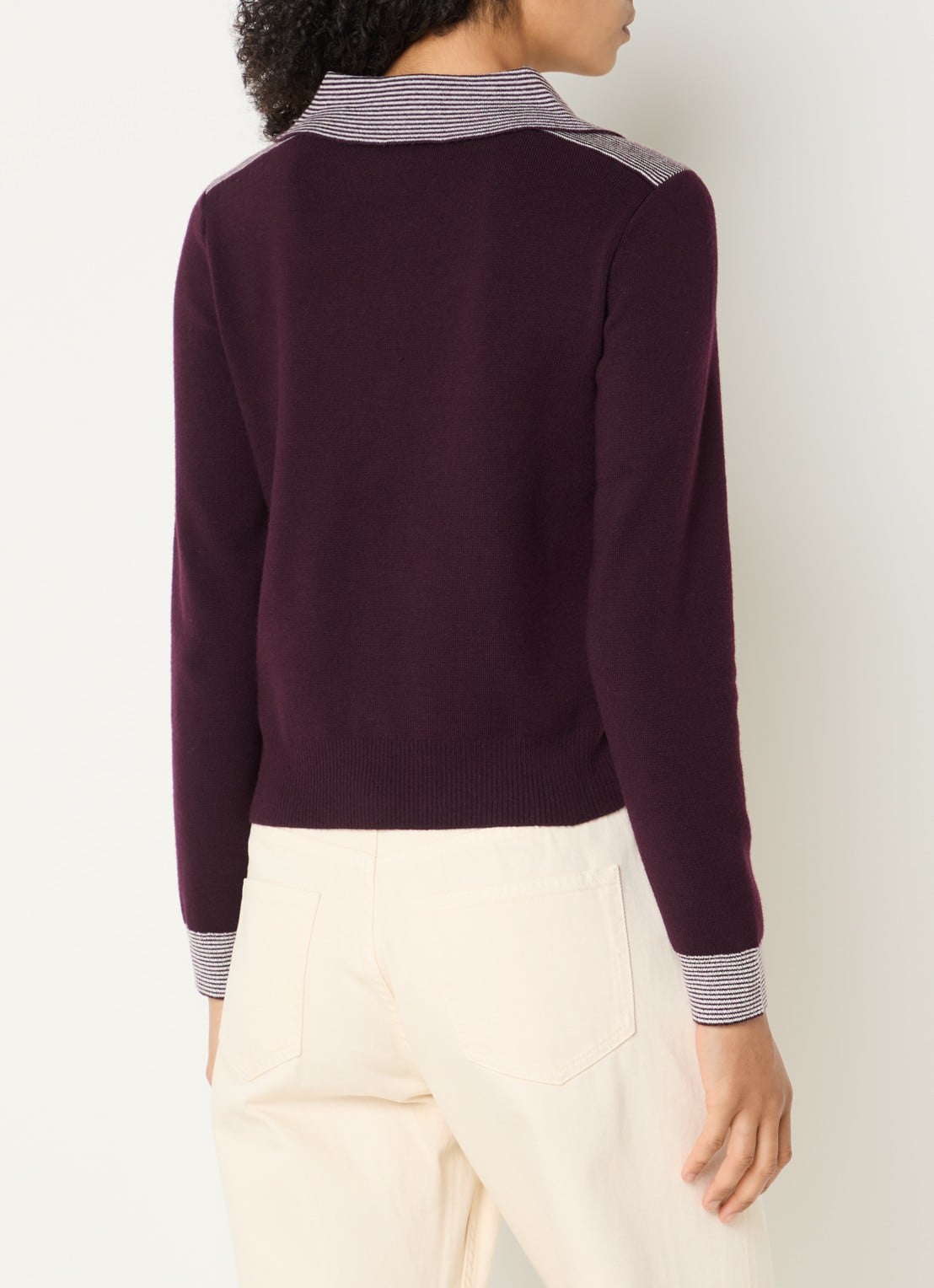 Claudie Pierlot Fijngebreid vest in wolblend met kraag - achterkant aubergine