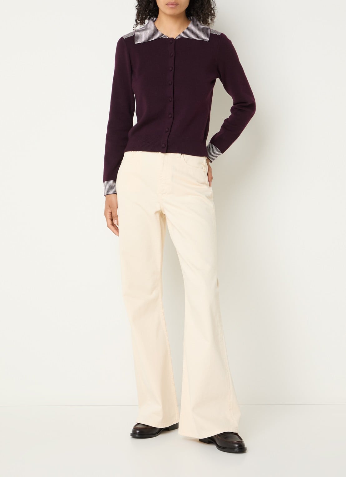 Claudie Pierlot Fijngebreid vest in wolblend met kraag - voorkant 3 aubergine