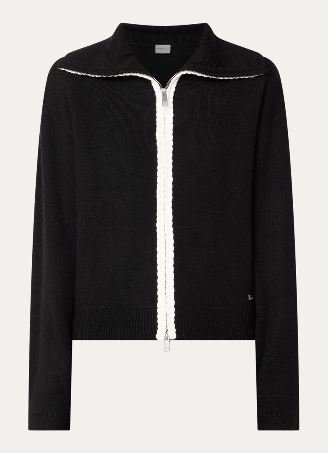 Claudie Pierlot Fijngebreid vest in wolblend met logoborduring - voorkant 3 zwart