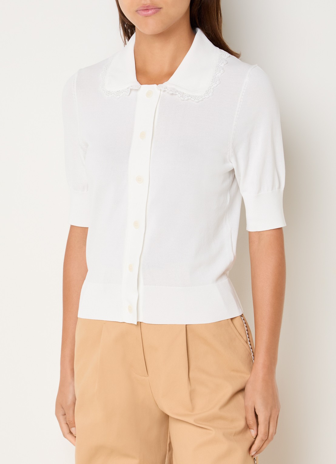 Claudie Pierlot Fijngebreid vest met broderie - detail 2 gebroken wit
