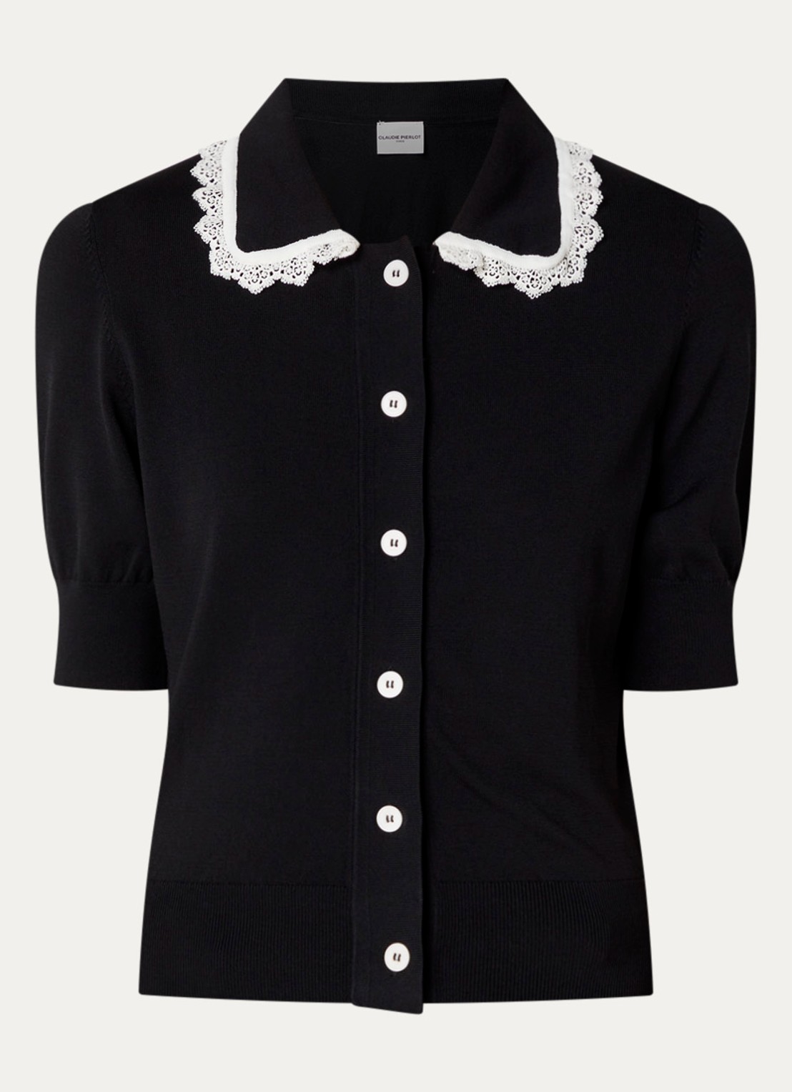 Claudie Pierlot Fijngebreid vest met broderie - voorkant 3 zwart