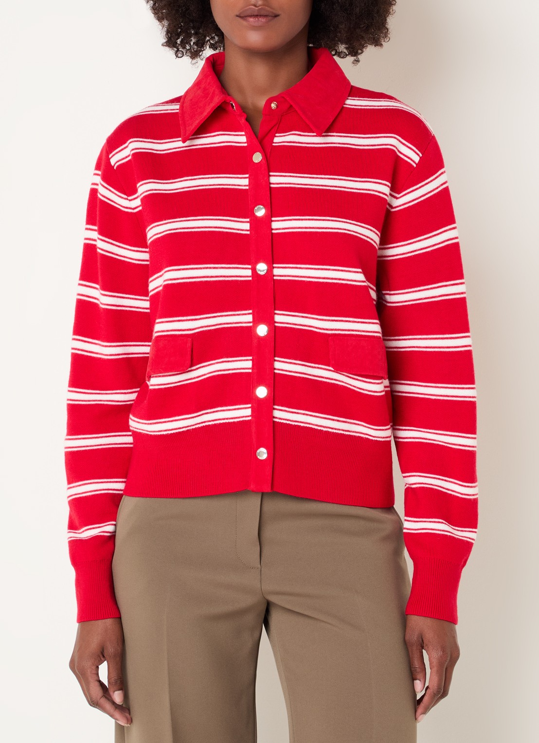 Claudie Pierlot Fijngebreid vest met streepprint - detail rood