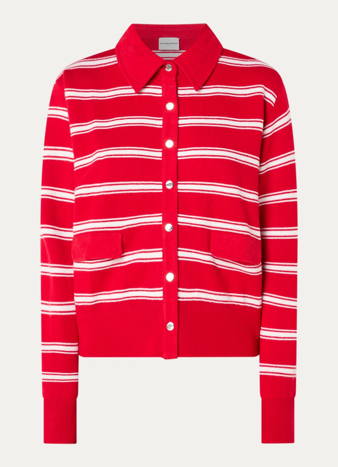 Claudie Pierlot Fijngebreid vest met streepprint - voorkant 2 rood