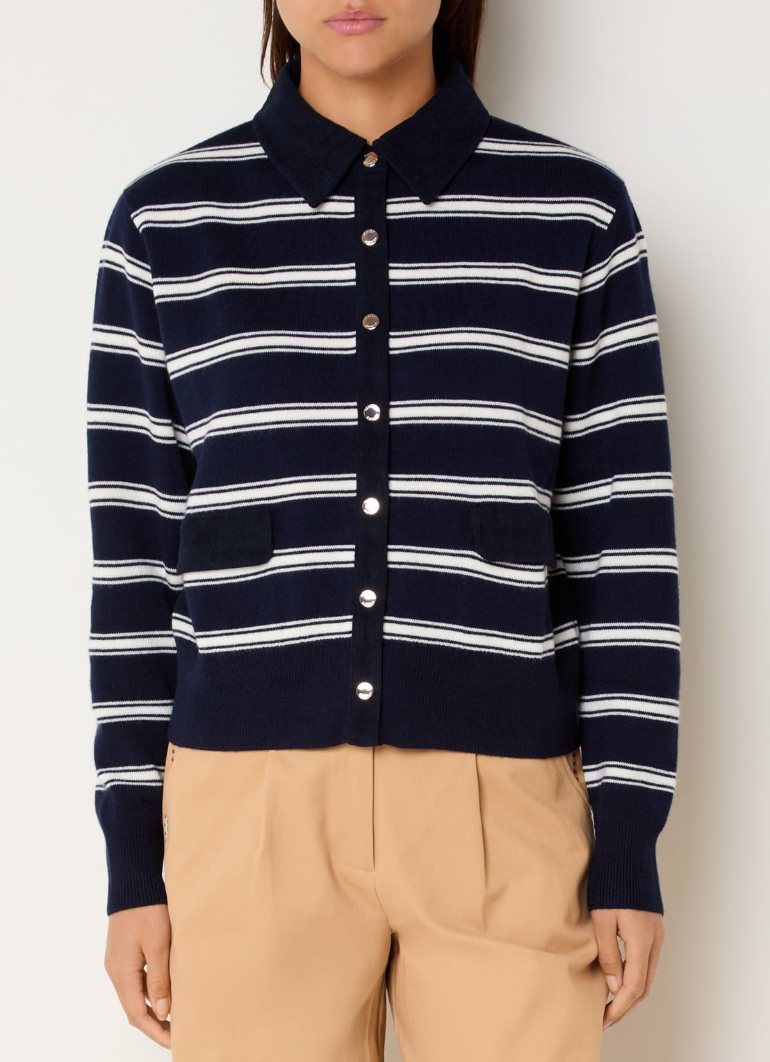 Claudie Pierlot Fijngebreid vest met streepprint - detail wit