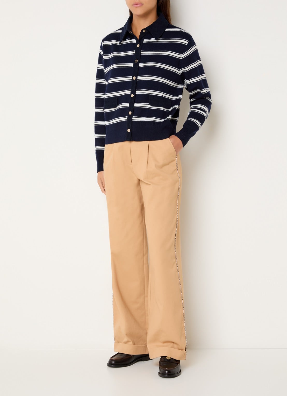 Claudie Pierlot Fijngebreid vest met streepprint - voorkant 4 wit