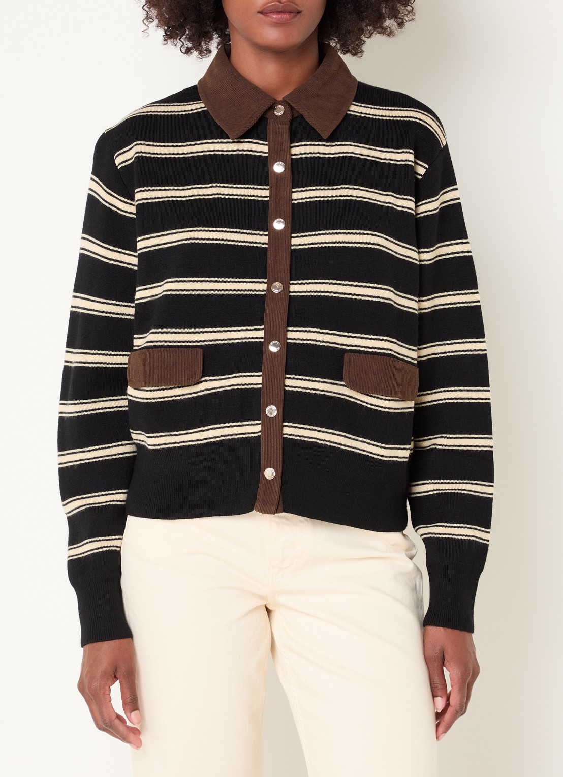 Claudie Pierlot Fijngebreid vest met streepprint - detail 2 zwart