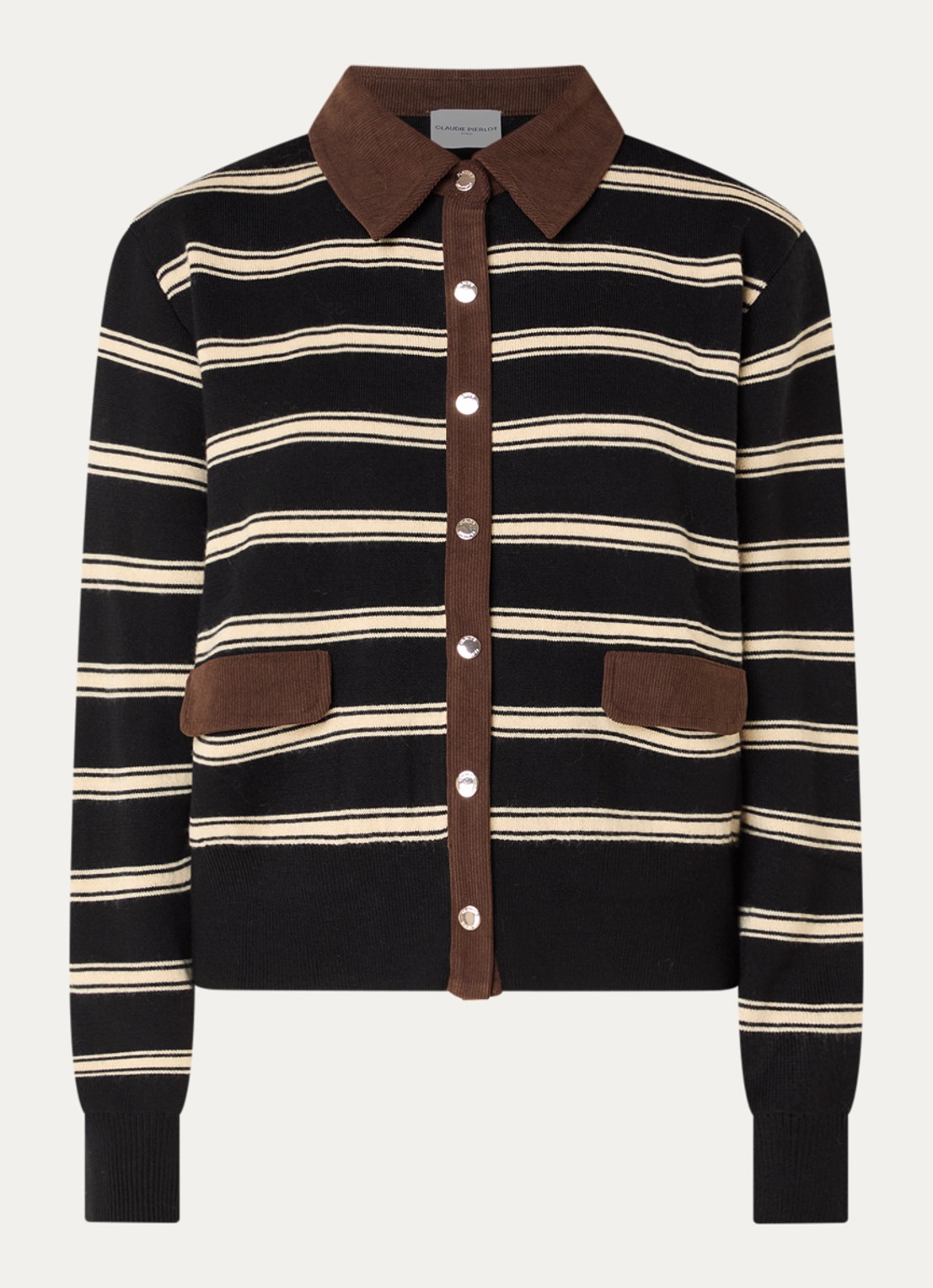 Claudie Pierlot Fijngebreid vest met streepprint - voorkant 3 zwart