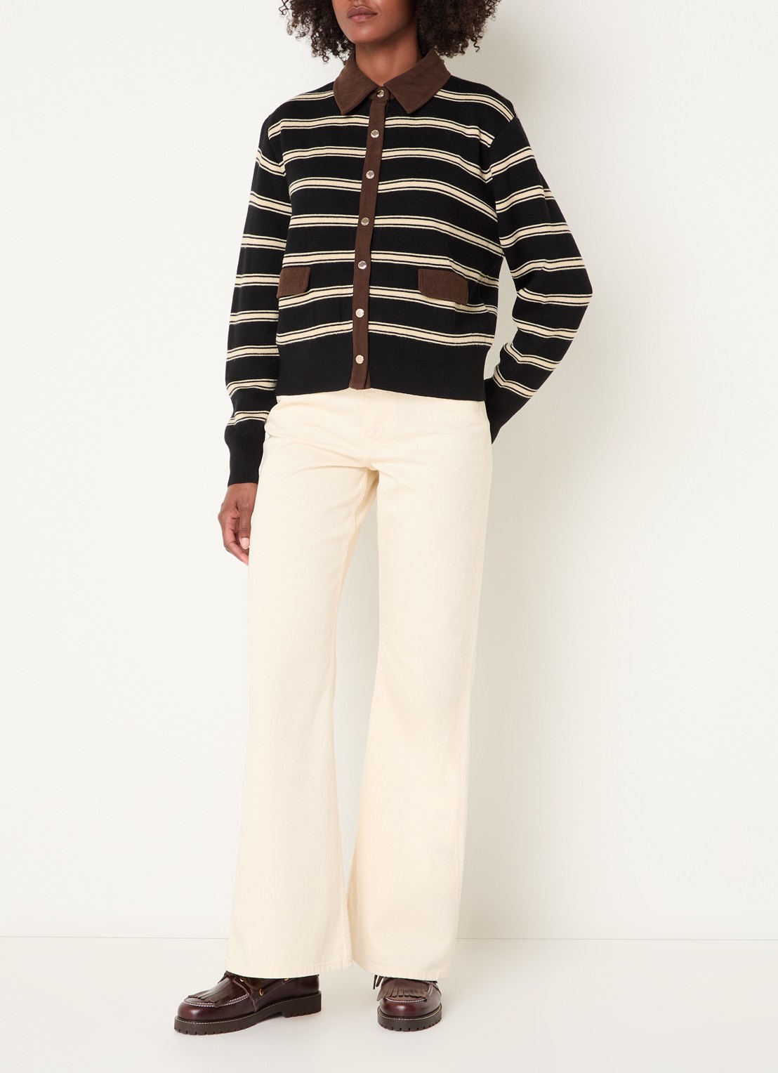 Claudie Pierlot Fijngebreid vest met streepprint - voorkant 4 zwart