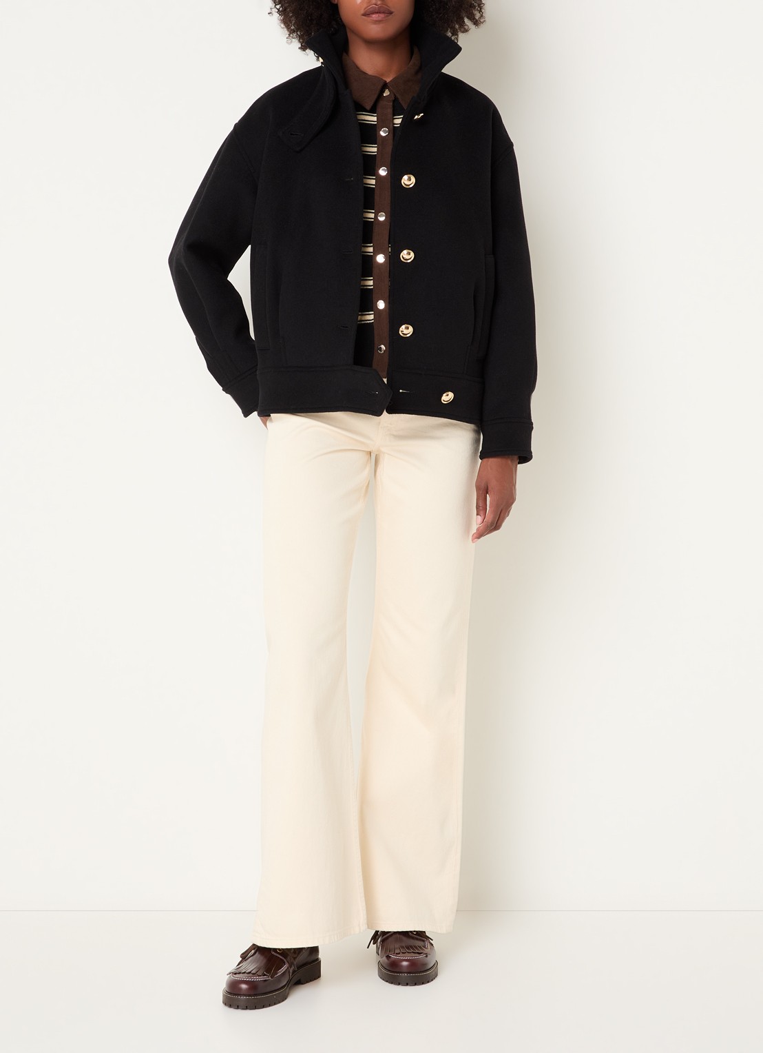 Claudie Pierlot Fijngebreid vest met streepprint - voorkant 3 zwart