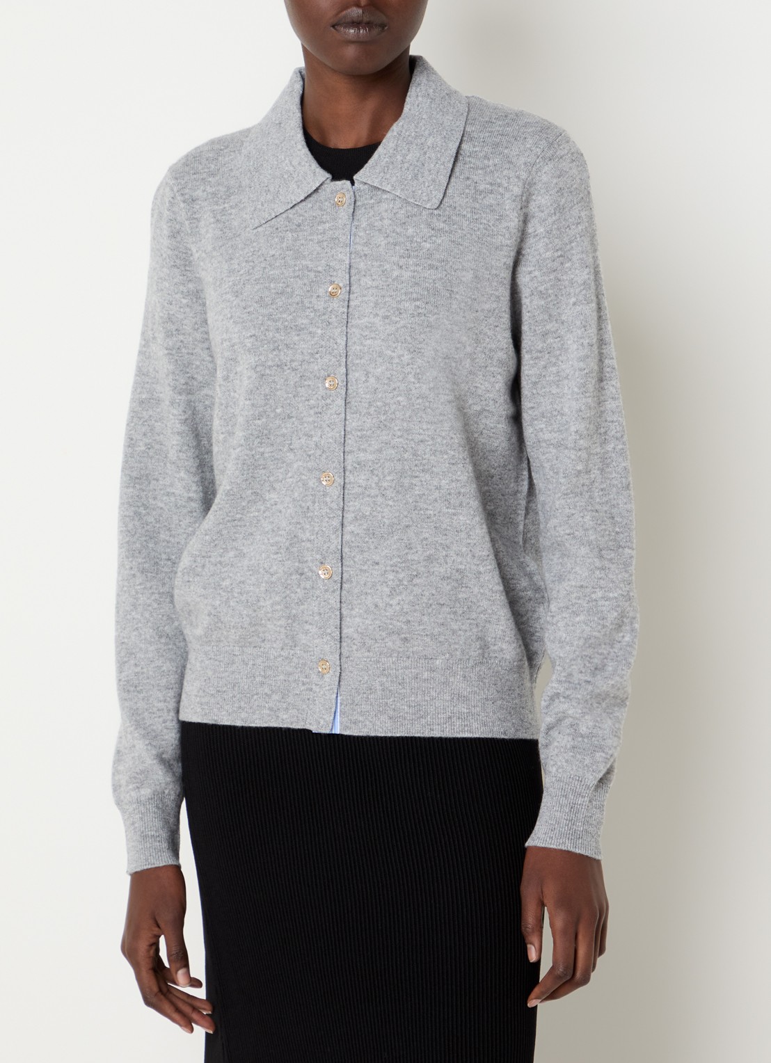 Claudie Pierlot Fijngebreid vest van wol met gemêleerd dessin - detail grijsmele