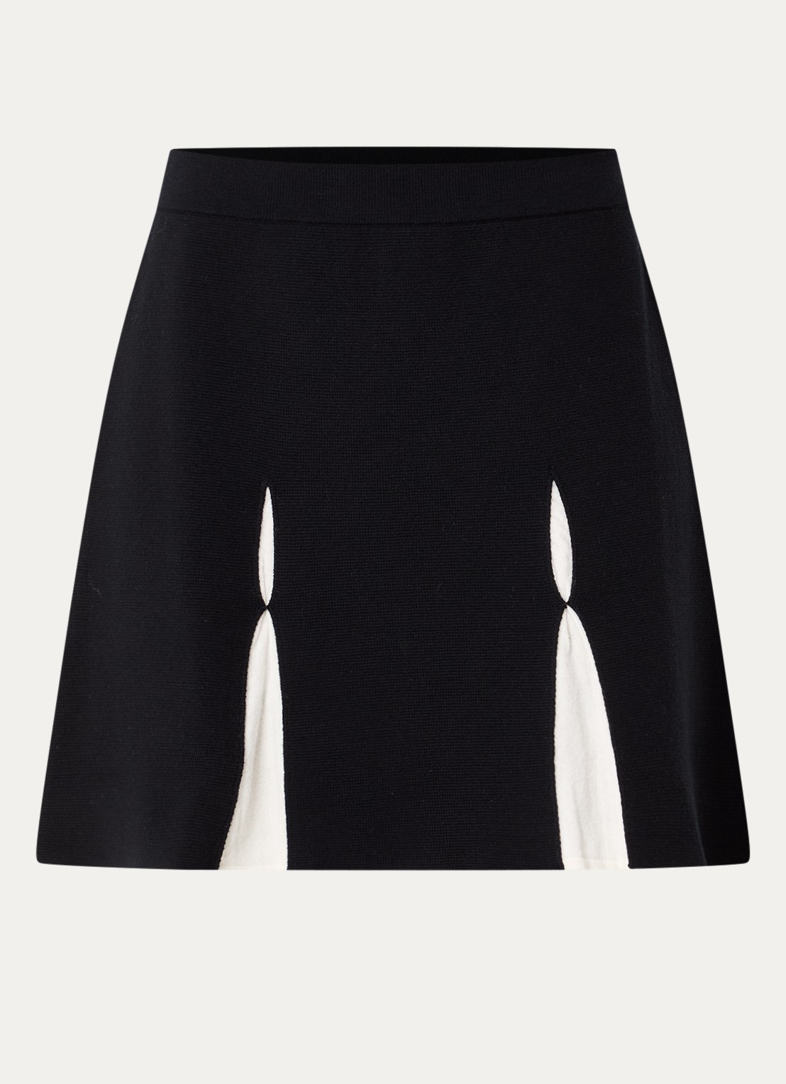 Claudie Pierlot Fijngebreide high waist mini plooirok in wolblend - voorkant zwart