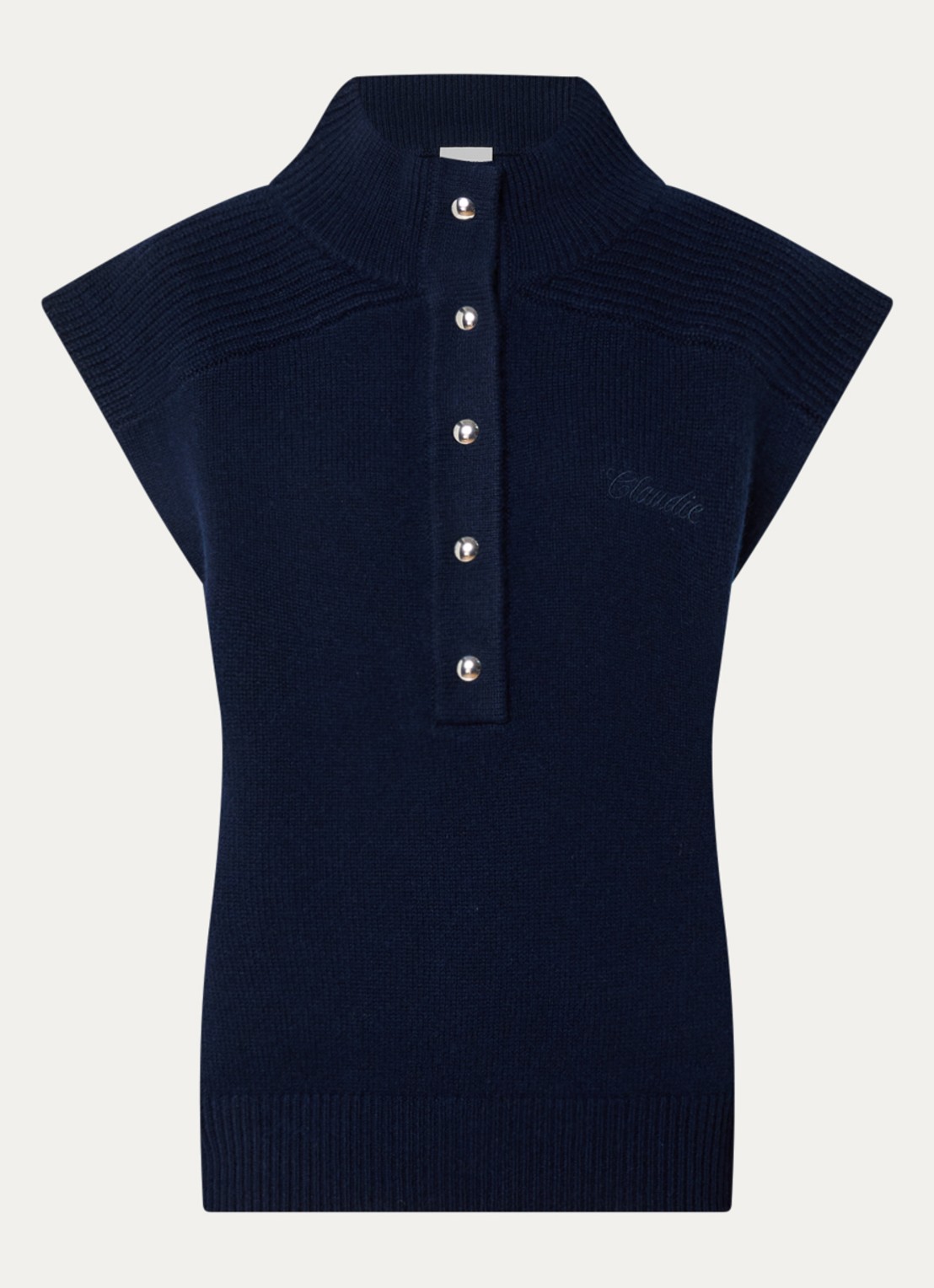 Claudie Pierlot Fijngebreide spencer van wol - voorkant 3 donkerblauw