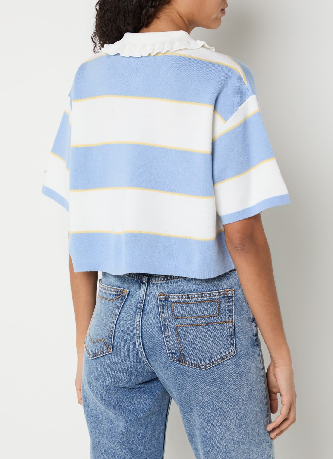Claudie Pierlot Fijngebreide top in wolblend met streepprint - achterkant 2 blauw
