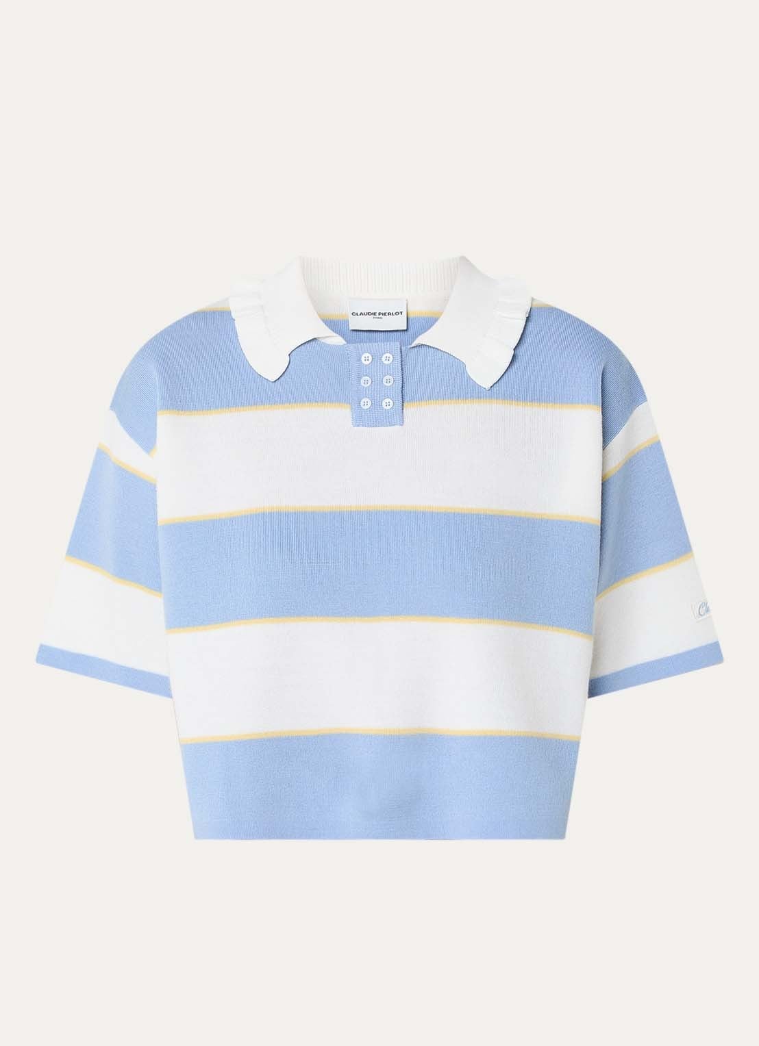 Claudie Pierlot Fijngebreide top in wolblend met streepprint - voorkant 3 blauw