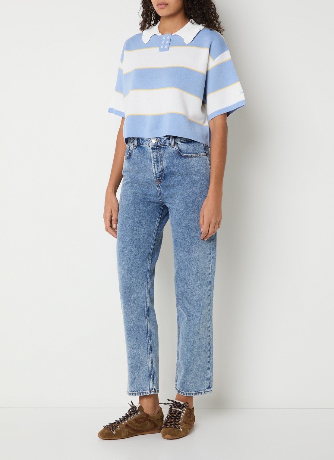Claudie Pierlot Fijngebreide top in wolblend met streepprint - voorkant 4 blauw