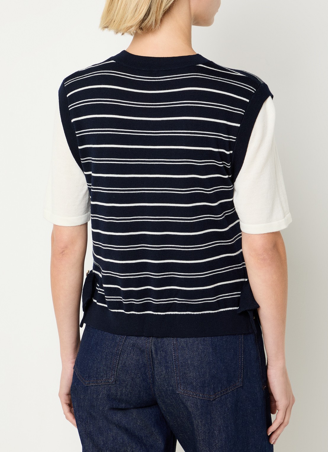 Claudie Pierlot Fijngebreide top in wolblend met streepprint - achterkant 2 donkerblauw