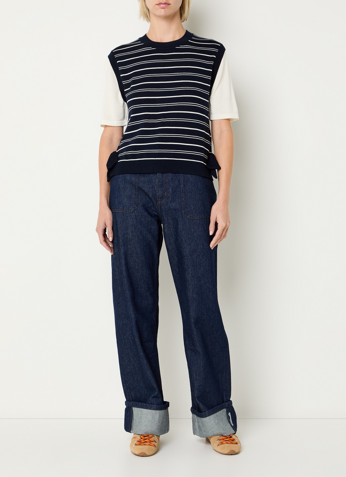 Claudie Pierlot Fijngebreide top in wolblend met streepprint - voorkant 4 donkerblauw