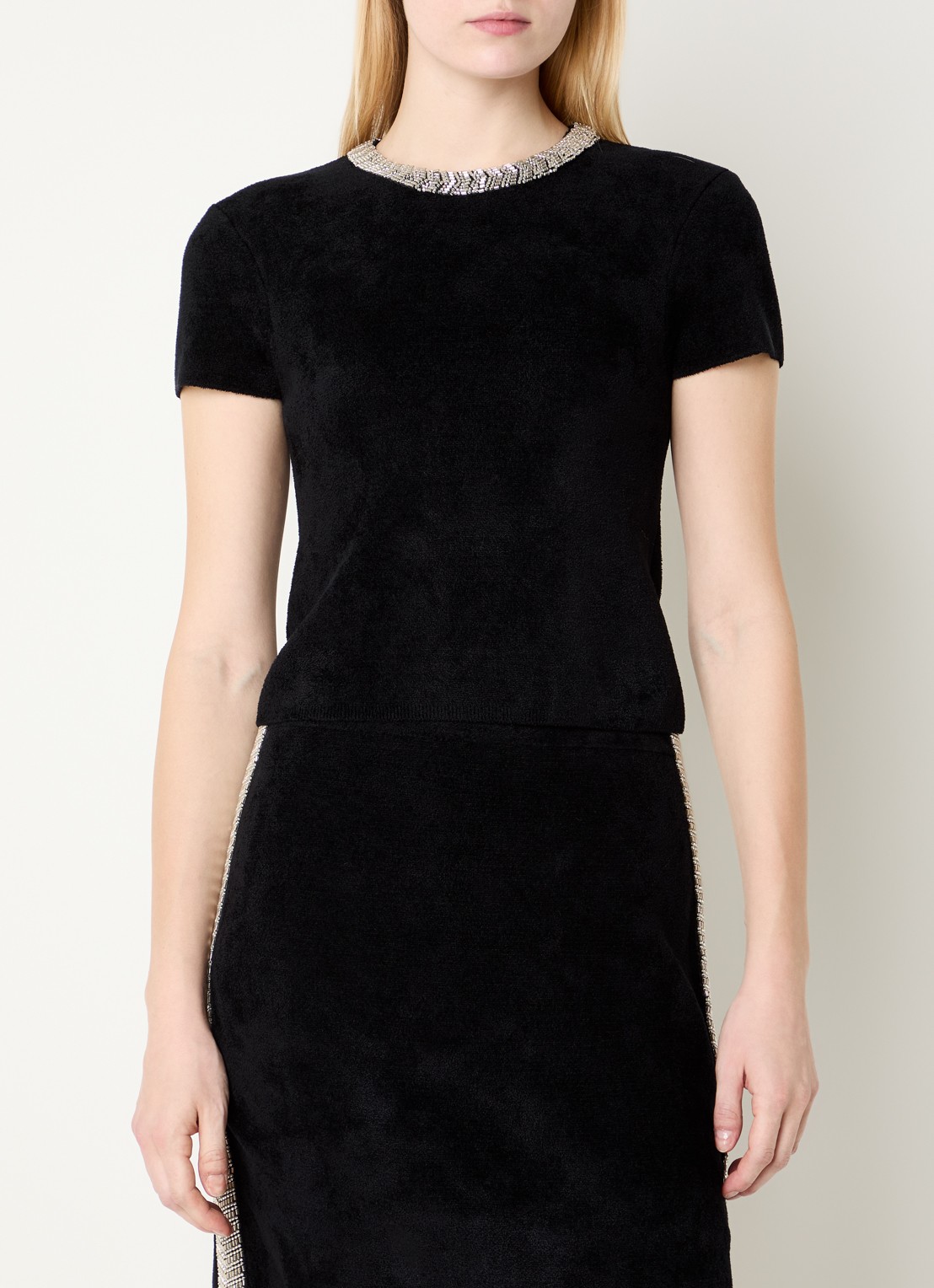 Claudie Pierlot Fijngebreide top met ronde hals - detail zwart