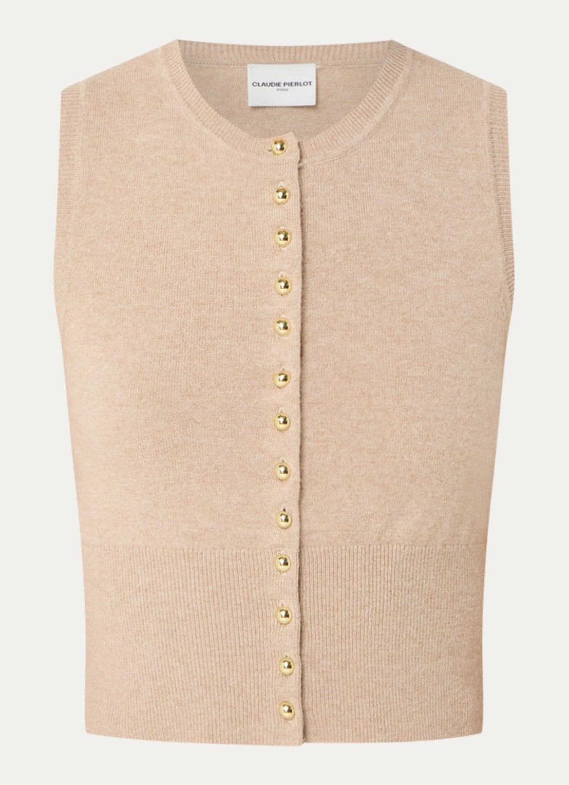 Claudie Pierlot Fijngebreide top van wol - voorkant beige