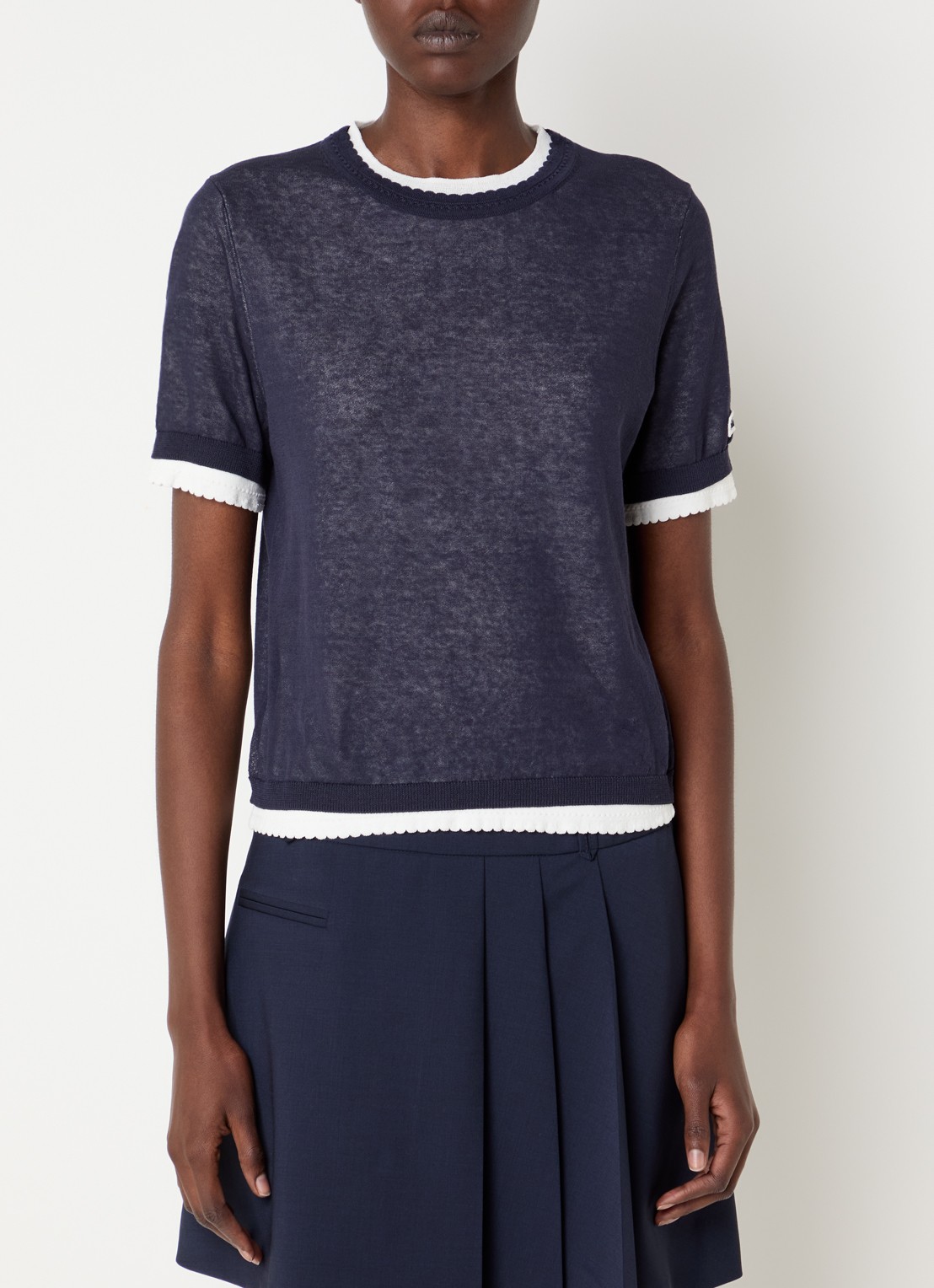 Claudie Pierlot Fijngebreide trui met geschulpte zoom - detail indigo