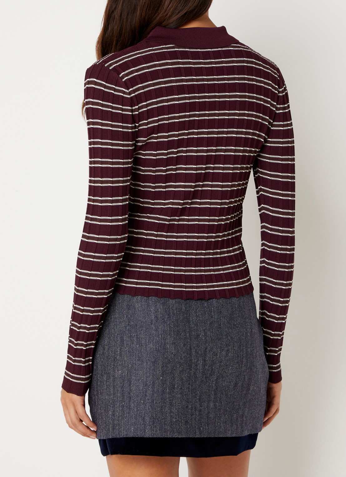 Claudie Pierlot Fijngebreide trui met streepprint - achterkant 3 aubergine