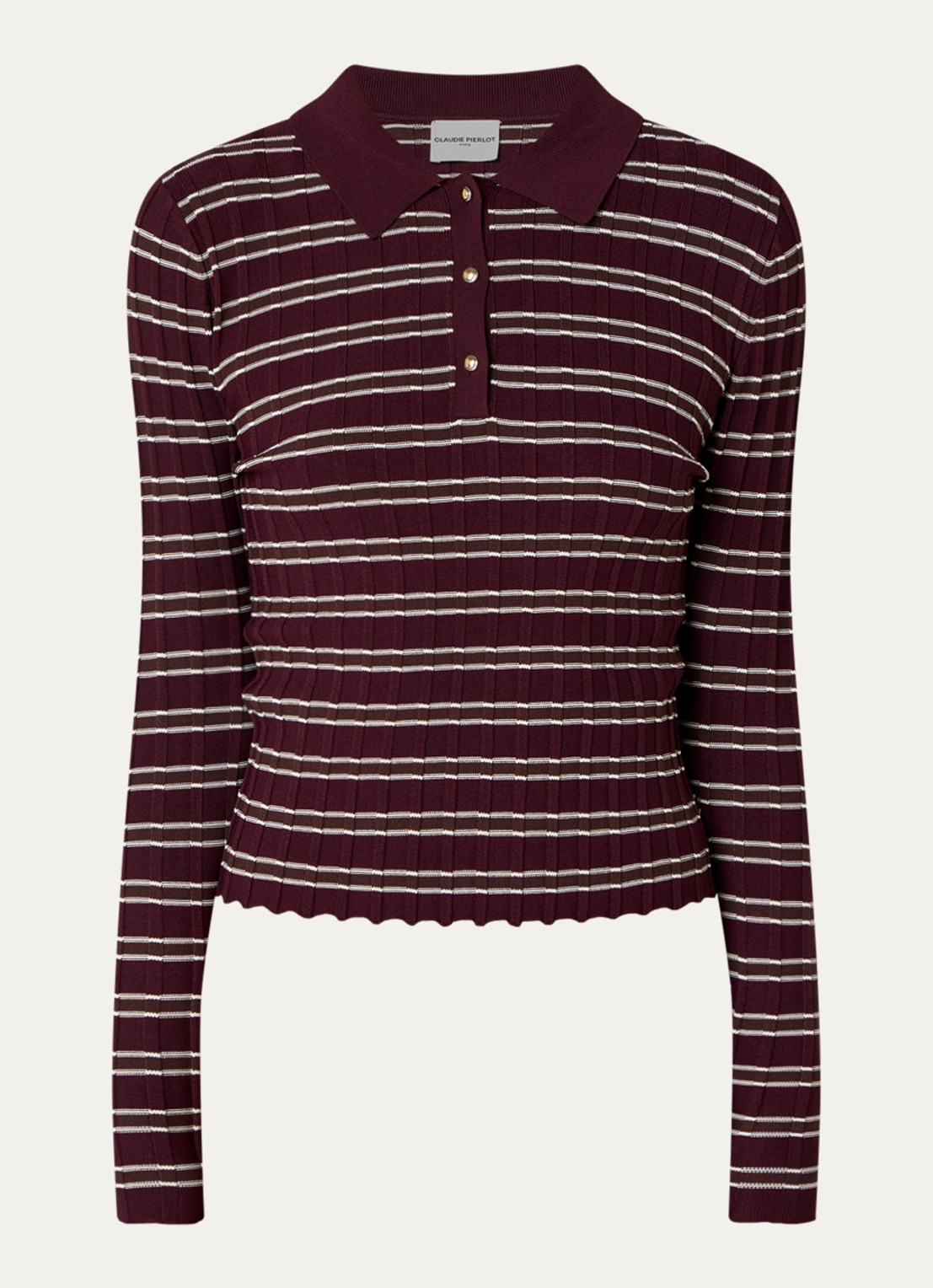 Claudie Pierlot Fijngebreide trui met streepprint - voorkant aubergine