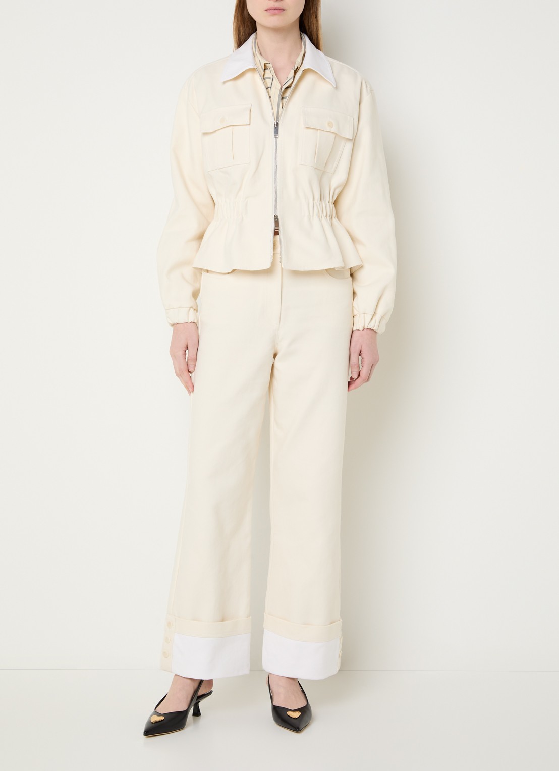 Claudie Pierlot Gallo jack met klepzakken - voorkant 3 creme