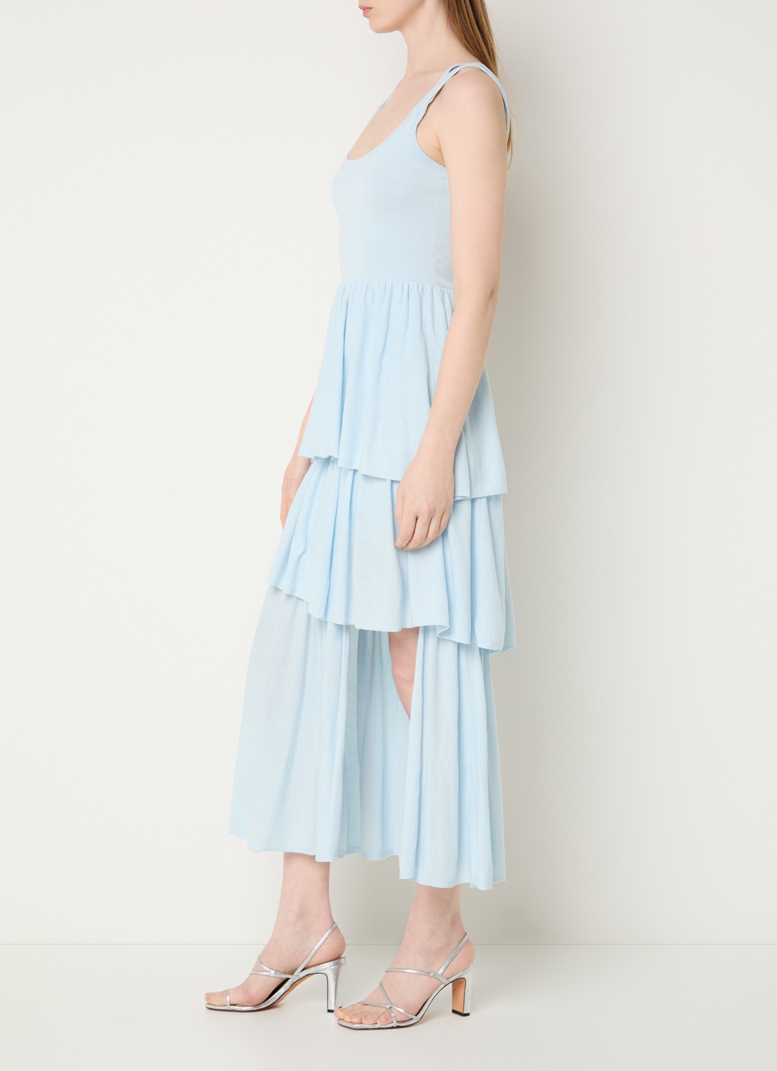 Claudie Pierlot Gelaagde midi jurk - voorkant 4 lichtblauw