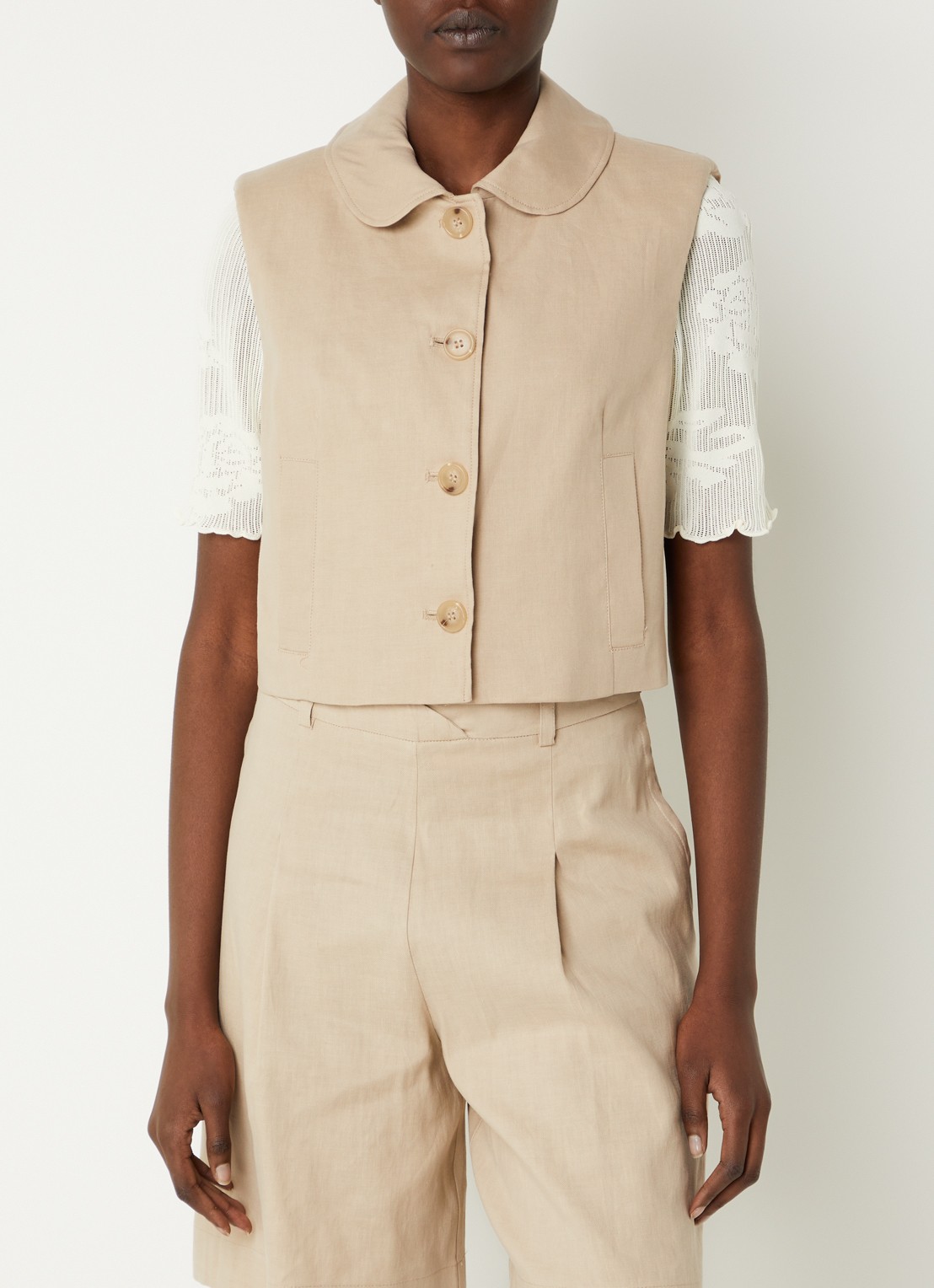 Claudie Pierlot Gilet in linnenblend met steekzakken  - detail 3 beige
